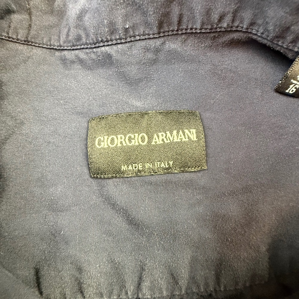 Giorgio Armani Mens Navy Blue Lyocell Silk Button Long Sleeve Shirt 16/41 - Picture 4 of 8